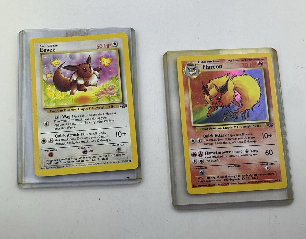 Pokemon Evee & Flareon Holo Rare Jungle Unlimited Edition 3/64 LP - MP